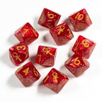 Raven Queen Dice Set - Dadi Vampiri con Ankh Rosso Rubino/Oro