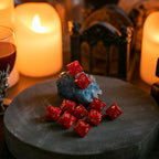 Raven Queen Dice Set - Dadi Vampiri con Ankh Rosso Rubino/Oro
